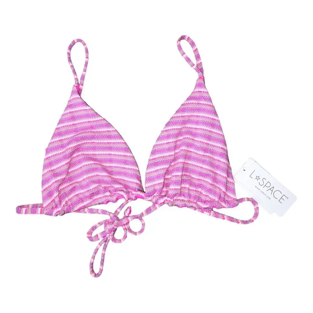 L*Space Bikini Swimsuit Brittany Top Lennox Bottom Electric Pink Stripe XL NWT